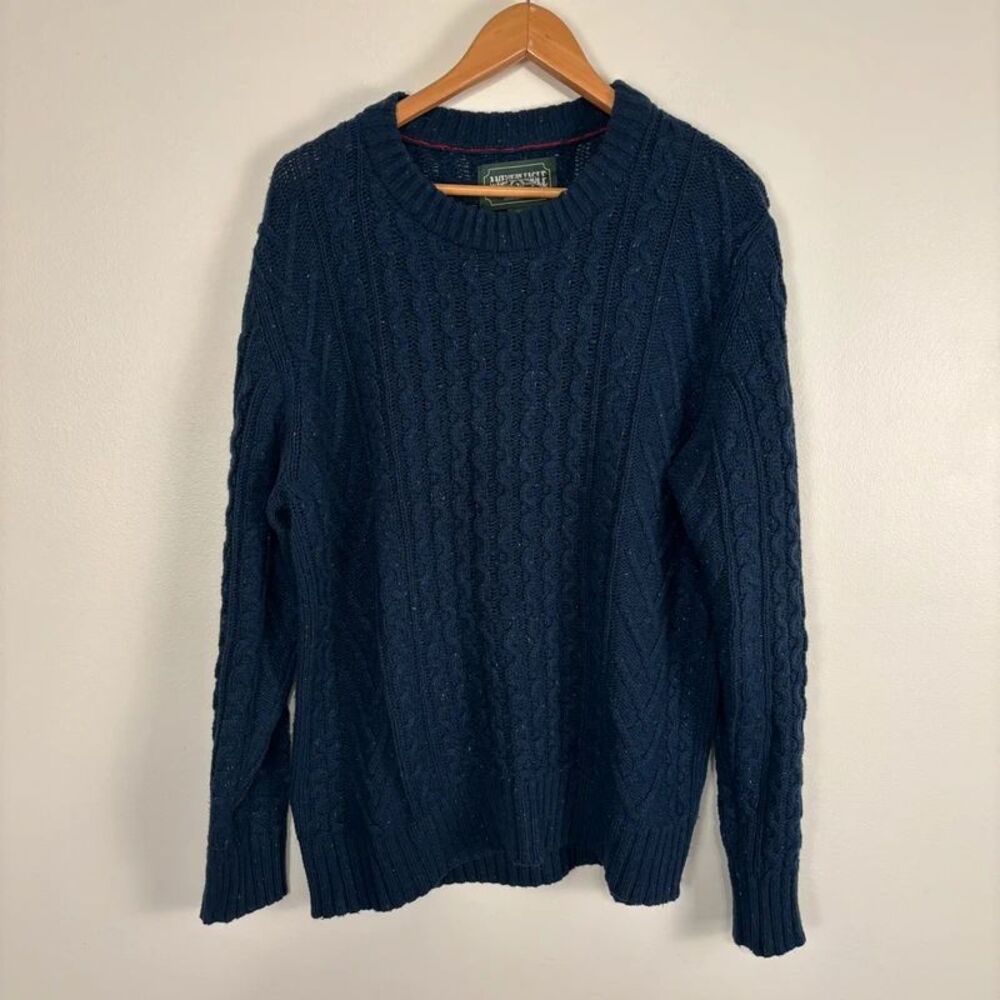 American Eagle Mens Cable Knit Sweater Large Navy Blue Speckled Heavyweight L